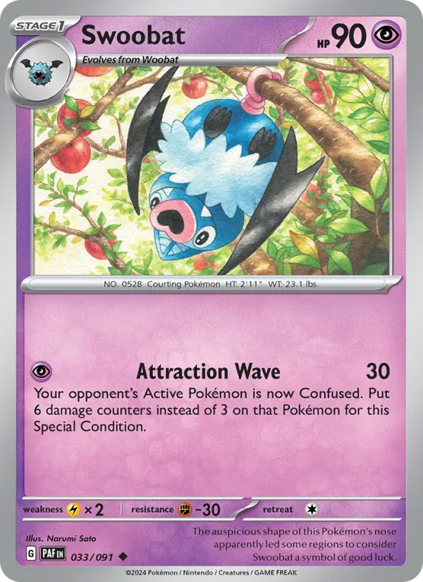 Swoobat Uncommon Pokemon card #033 from Paldean Fates