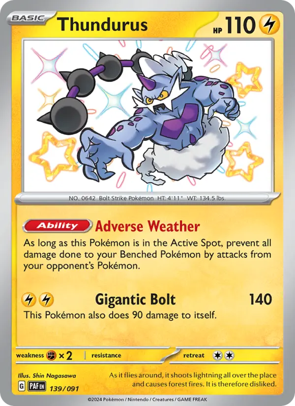 Thundurus Shiny rare Pokemon card #139 from Paldean Fates