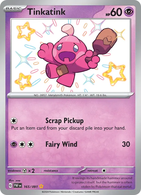 Tinkatink Shiny rare Pokemon card #165 from Paldean Fates