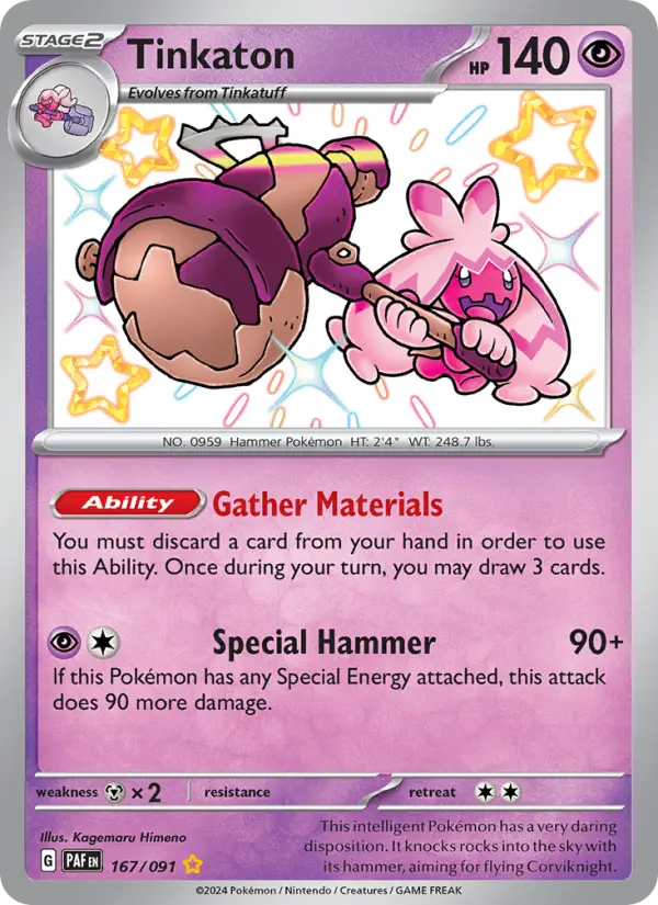 Tinkaton Shiny rare Pokemon card #167 from Paldean Fates