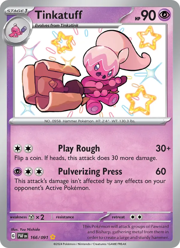 Tinkatuff Shiny rare Pokemon card #166 from Paldean Fates