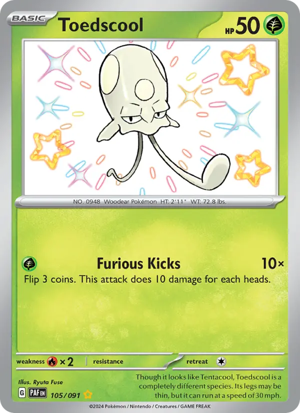 Toedscool Shiny rare Pokemon card #105 from Paldean Fates