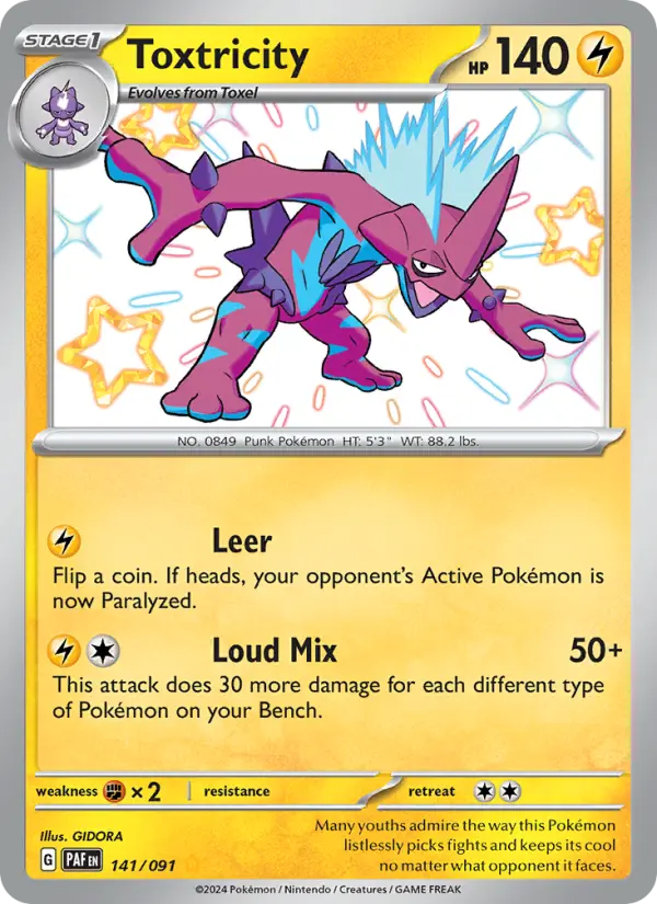Toxtricity Shiny rare Pokemon card #141 from Paldean Fates