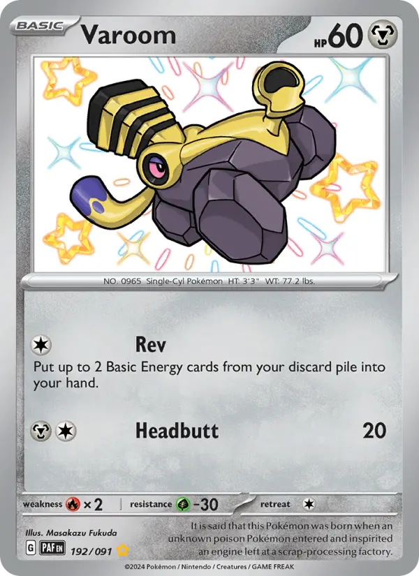 Varoom Shiny rare Pokemon card #192 from Paldean Fates