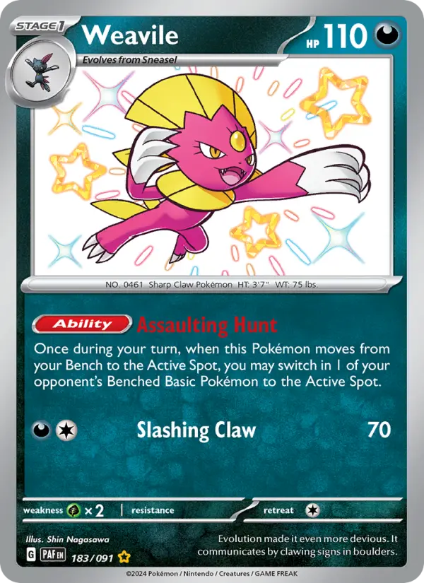 Weavile Shiny rare Pokemon card #183 from Paldean Fates