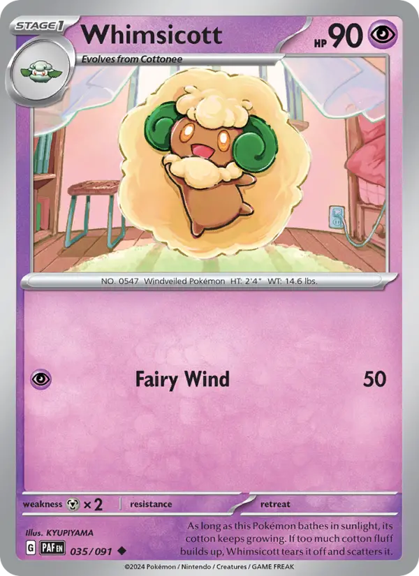 Whimsicott Uncommon Pokemon card #035 from Paldean Fates