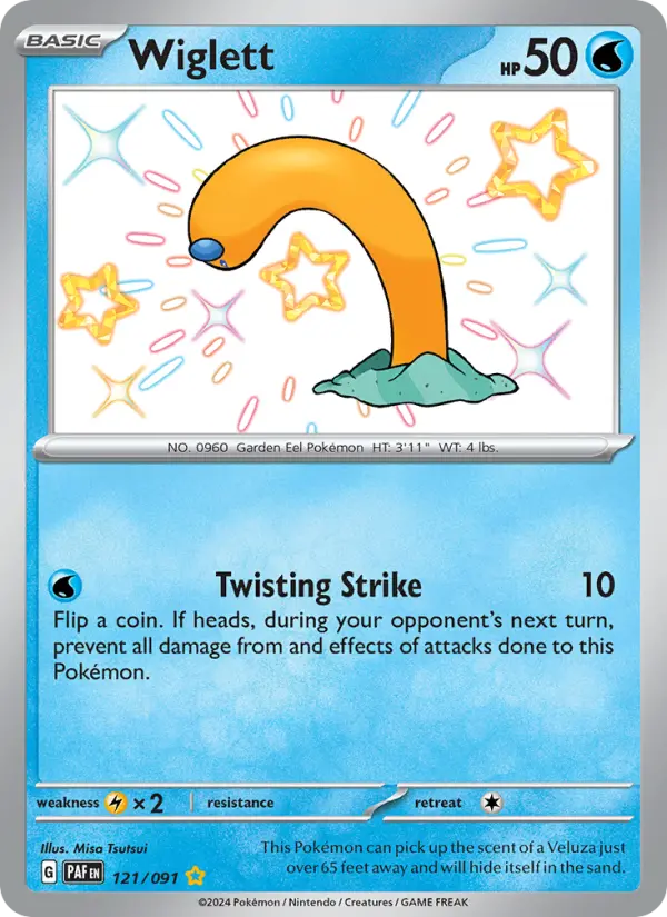 Wiglett Shiny rare Pokemon card #121 from Paldean Fates