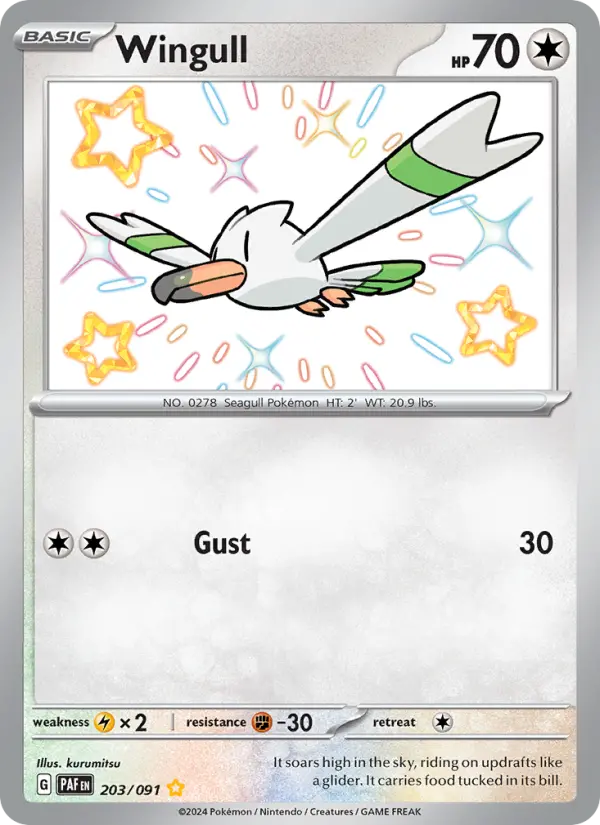 Wingull Shiny rare Pokemon card #203 from Paldean Fates