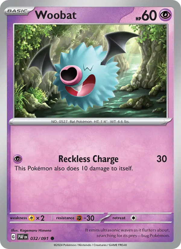 Woobat Common Pokemon card #032 from Paldean Fates