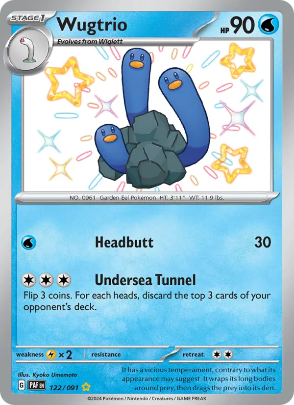 Wugtrio Shiny rare Pokemon card #122 from Paldean Fates