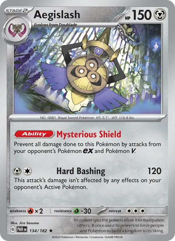 Aegislash Rare Pokemon card #134 from Paradox Rift
