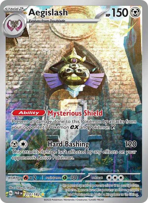 Aegislash Illustration rare Pokemon card #210 from Paradox Rift