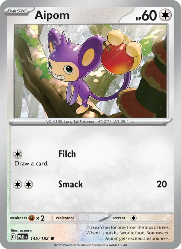 Aipom Common Pokemon card #145 from Paradox Rift