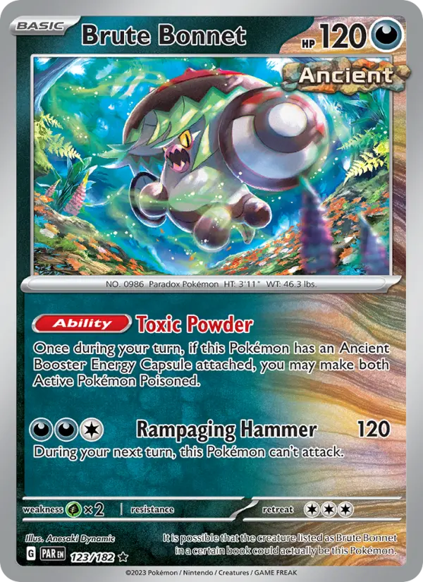 Brute Bonnet Rare Pokemon card #123 from Paradox Rift