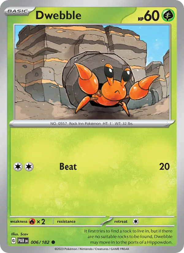 Dwebble Common Pokemon card #006 from Paradox Rift