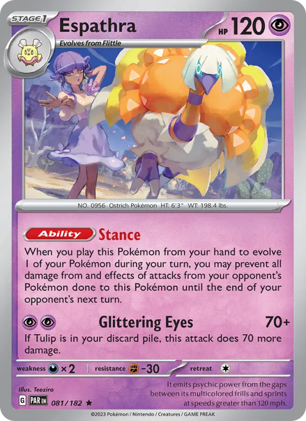 Espathra Rare Pokemon card #081 from Paradox Rift