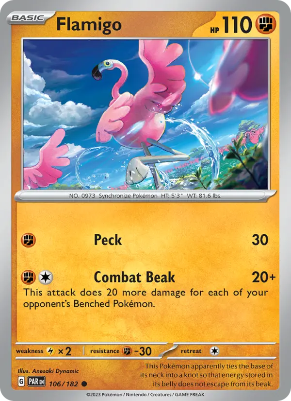 Flamigo Common Pokemon card #106 from Paradox Rift