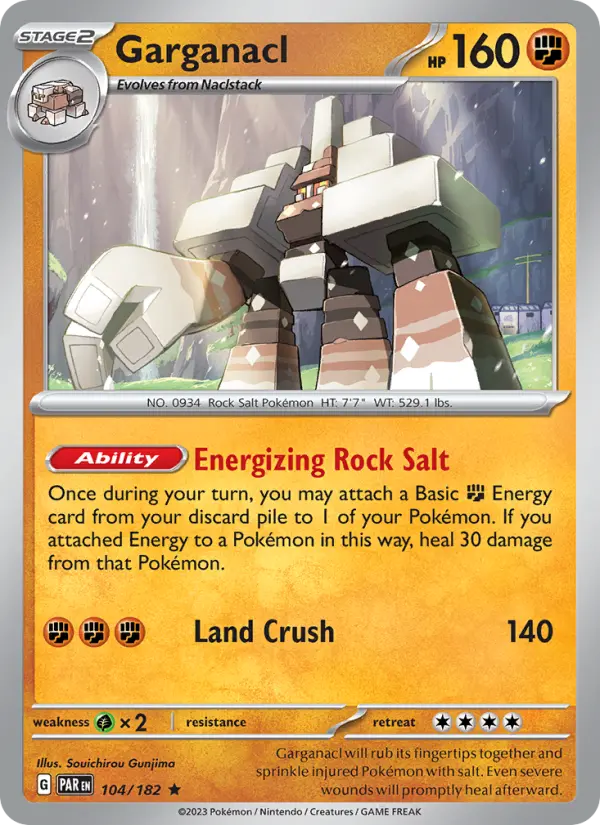 Garganacl Rare Pokemon card #104 from Paradox Rift