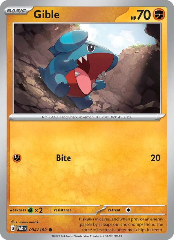 Gible Common Pokemon card #094 from Paradox Rift