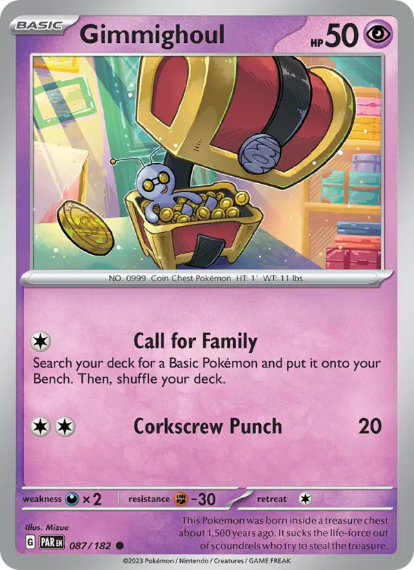 Gimmighoul Common Pokemon card #087 from Paradox Rift