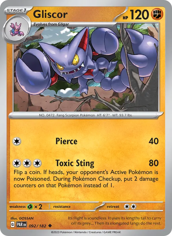 Gliscor Uncommon Pokemon card #092 from Paradox Rift