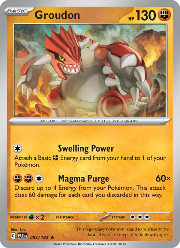 Groudon Rare Pokemon card #093 from Paradox Rift