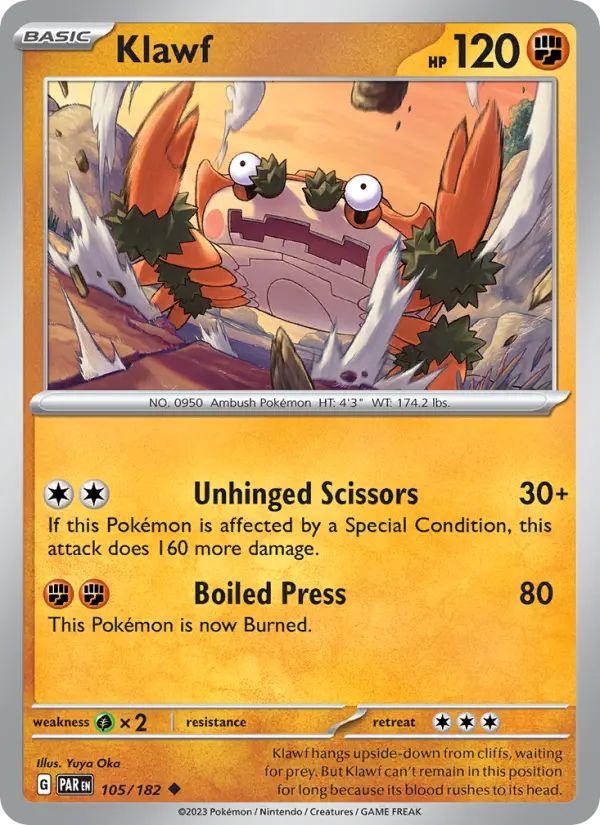 Klawf Uncommon Pokemon card #105 from Paradox Rift