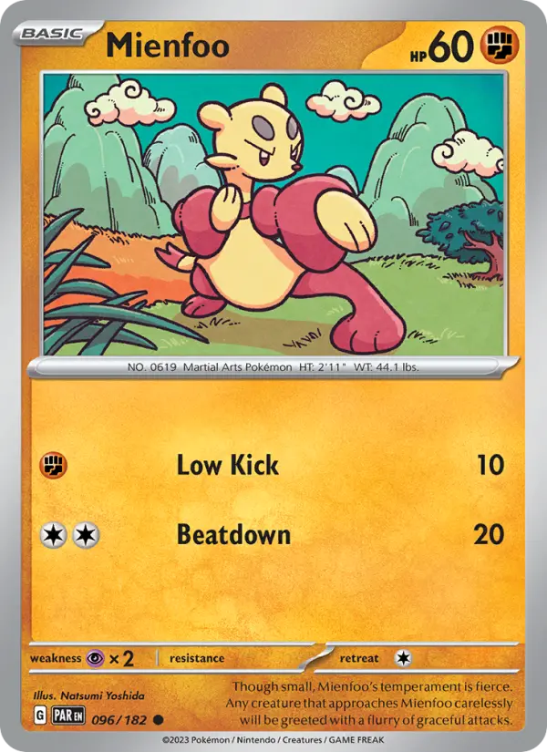 Mienfoo Common Pokemon card #096 from Paradox Rift