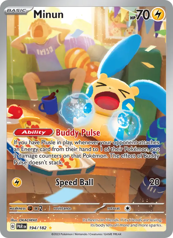 Minun Illustration rare Pokemon card #194 from Paradox Rift