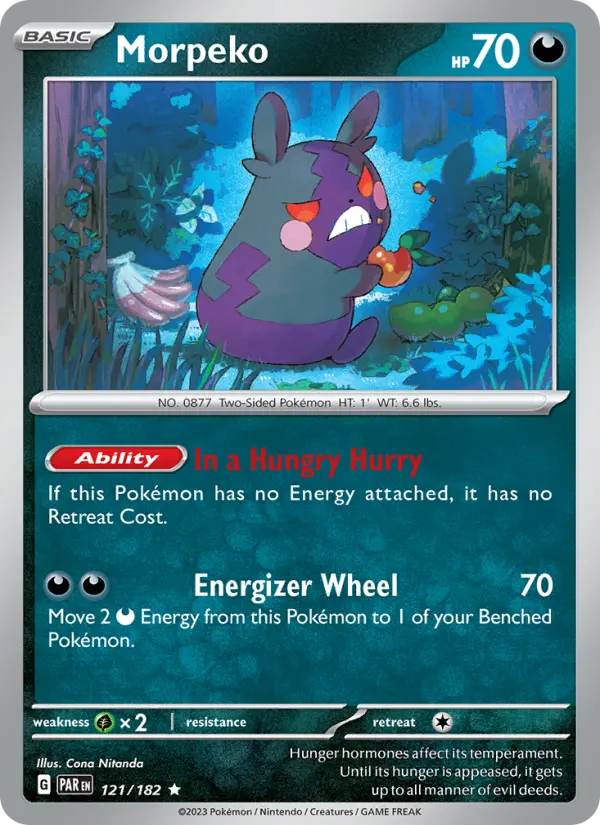 Morpeko Rare Pokemon card #121 from Paradox Rift