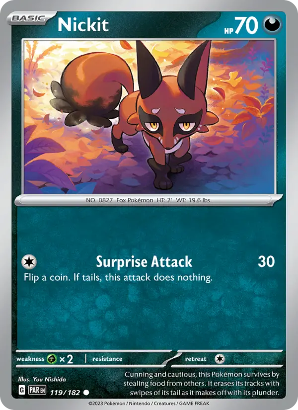 Nickit Common Pokemon card #119 from Paradox Rift