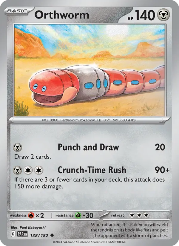 Orthworm Uncommon Pokemon card #138 from Paradox Rift
