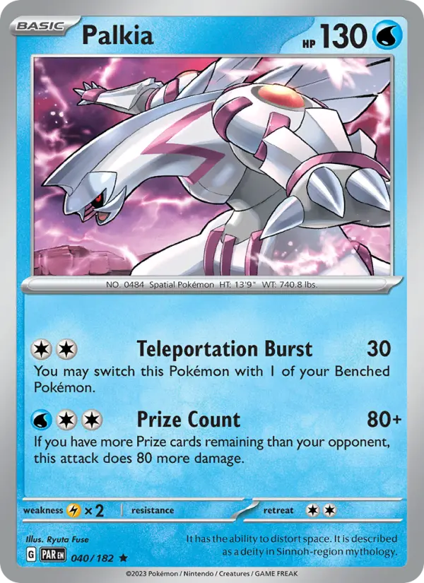 Palkia Rare Pokemon card #040 from Paradox Rift