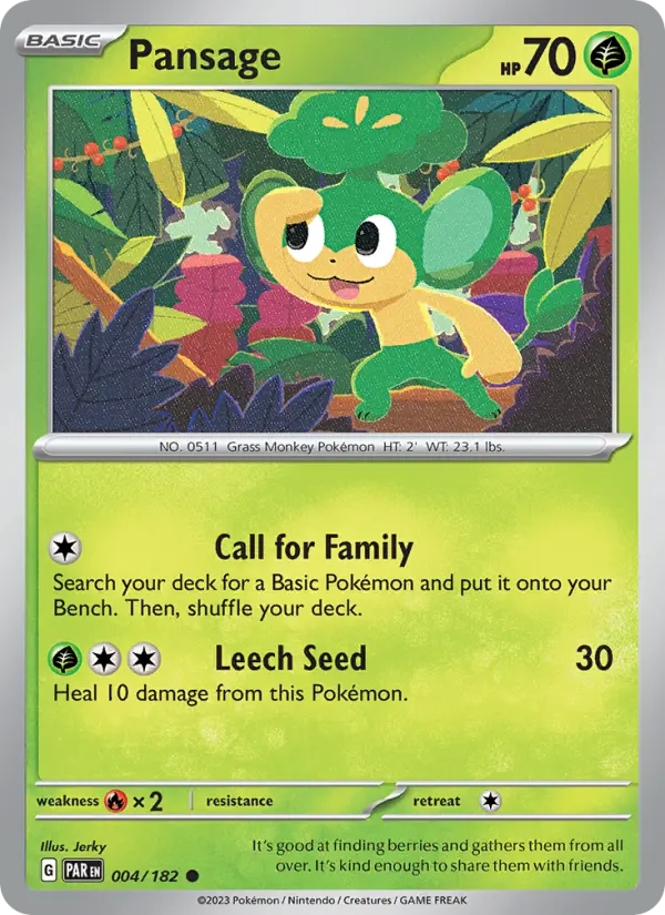 Pansage Common Pokemon card #004 from Paradox Rift