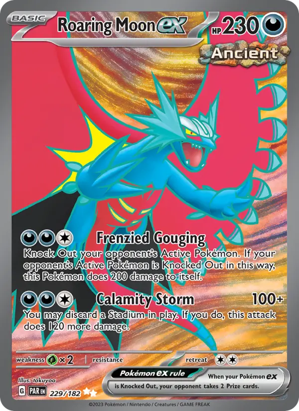 Roaring Moon ex Ultra Rare Pokemon card #229 from Paradox Rift