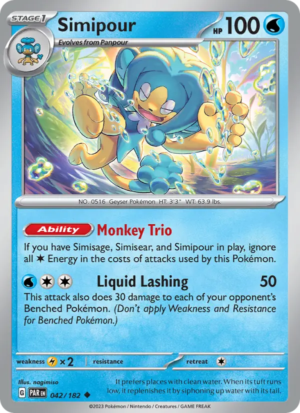 Simipour Uncommon Pokemon card #042 from Paradox Rift