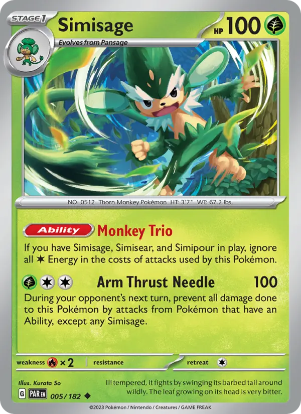 Simisage Uncommon Pokemon card #005 from Paradox Rift