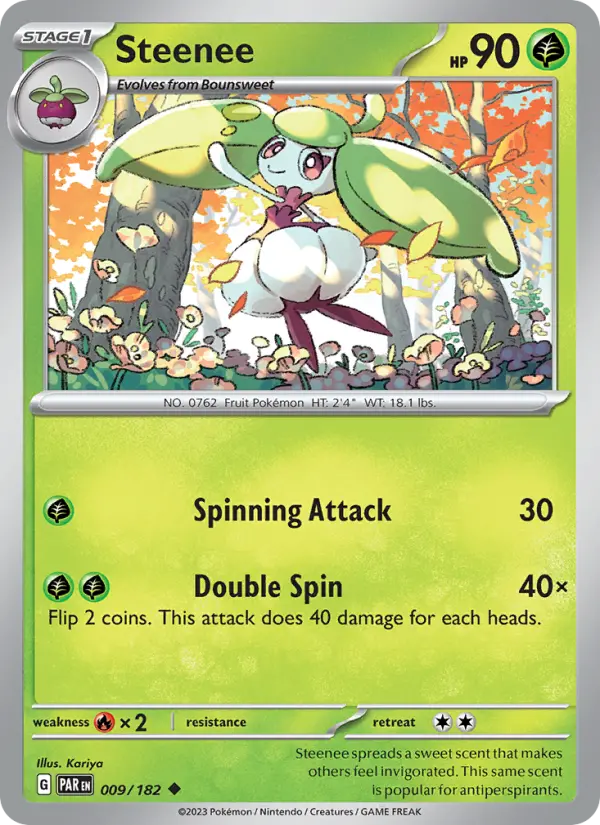Steenee Uncommon Pokemon card #009 from Paradox Rift