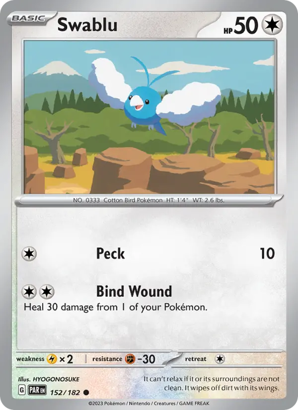 Swablu Common Pokemon card #152 from Paradox Rift