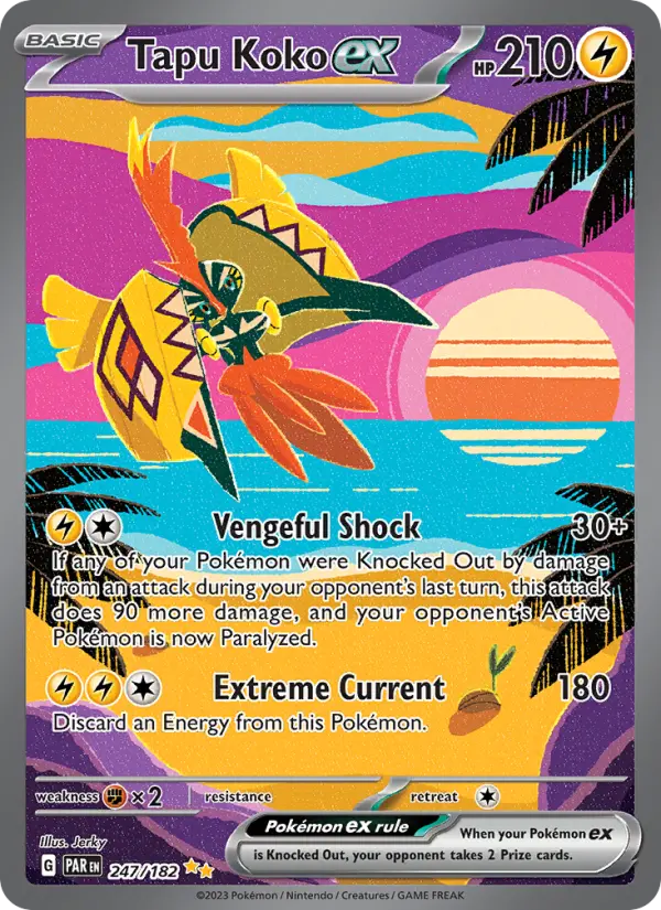 Tapu Koko ex Special illustration rare Pokemon card #247 from Paradox Rift
