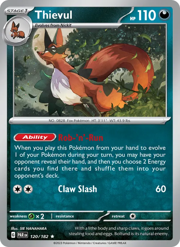 Thievul Rare Pokemon card #120 from Paradox Rift