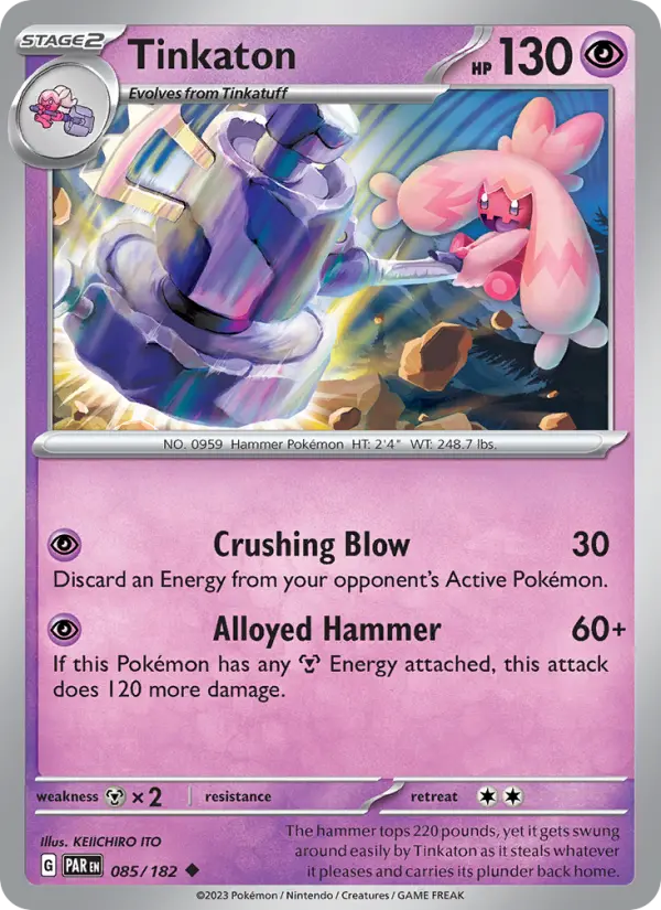 Tinkaton Uncommon Pokemon card #085 from Paradox Rift