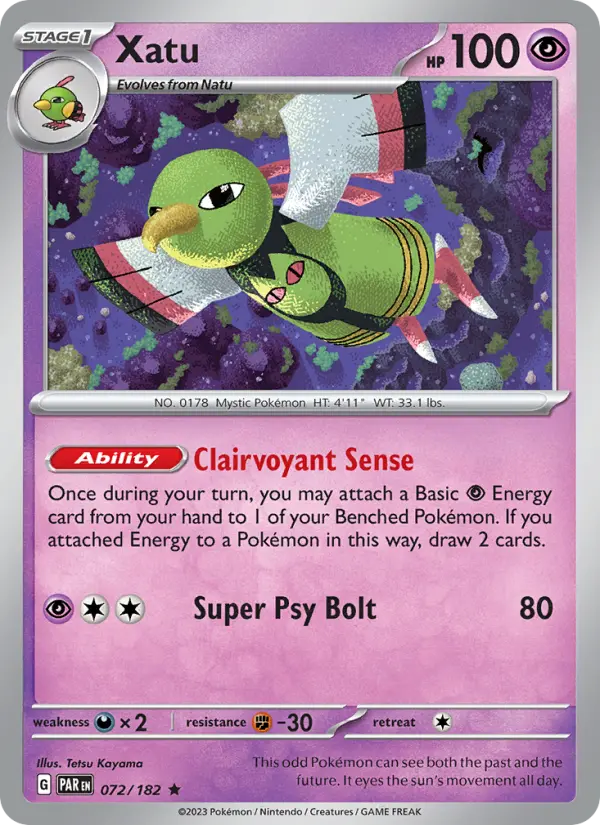 Xatu Rare Pokemon card #072 from Paradox Rift