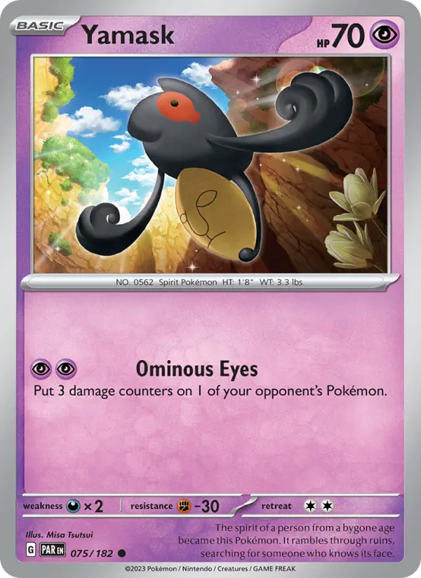 Yamask Common Pokemon card #075 from Paradox Rift