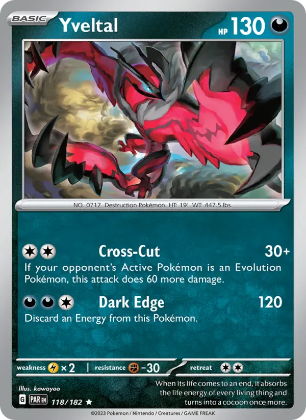 Yveltal Rare Pokemon card #118 from Paradox Rift