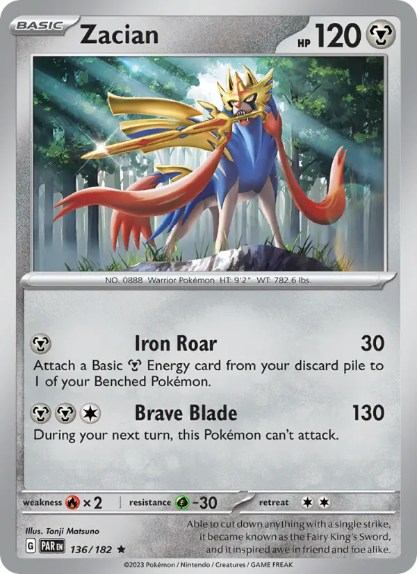 Zacian Rare Pokemon card #136 from Paradox Rift