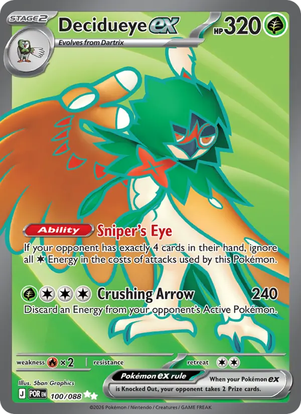 Decidueye ex Ultra Rare Pokemon card #100 from Perfect Order