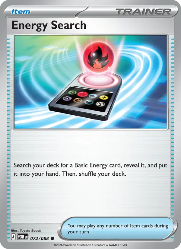 Energy Search Common Pokemon card #072 from Perfect Order