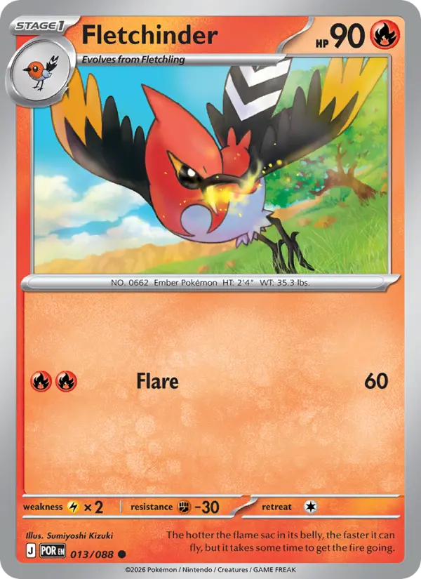 Fletchinder Common Pokemon card #013 from Perfect Order