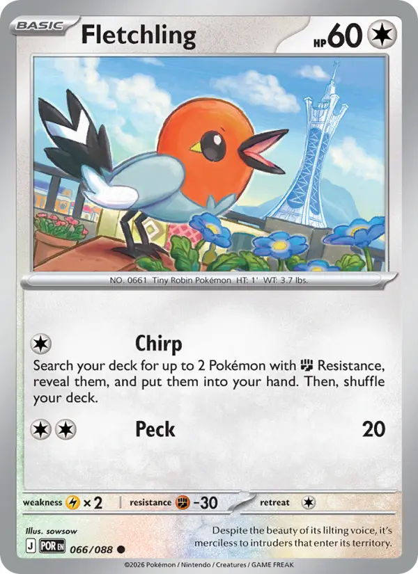 Fletchling Common Pokemon card #066 from Perfect Order